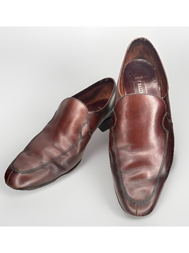 Bally Luxury Mens 9.5e Leather Loafers Toreto Slip On Dark Brown Square Toe